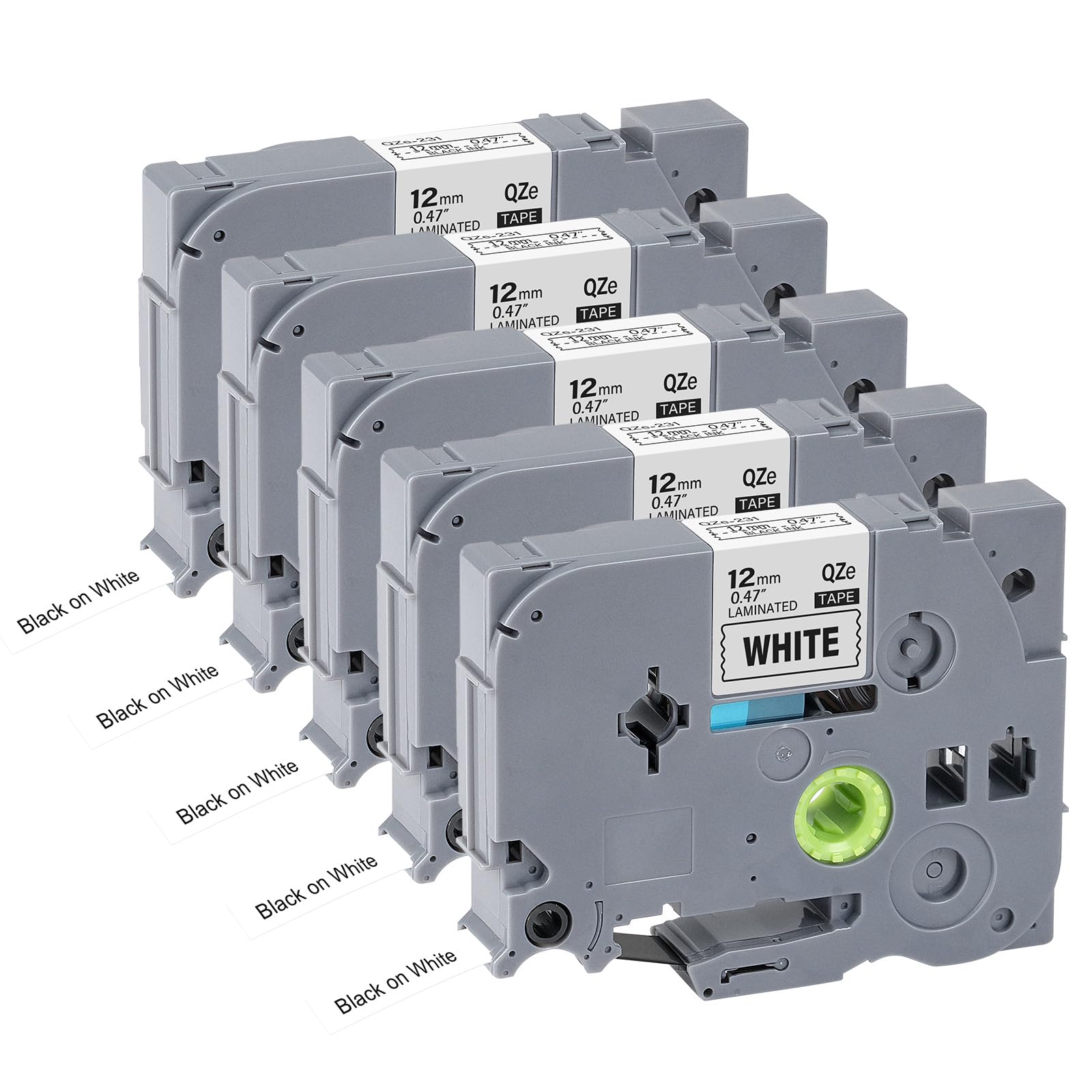 Photo 1 of 12mm 0.47 TZe TZ Tape 5Pack Laminated White Label Maker Tape Replacement for Brother P Touch Label Tape TZe-231 TZe231 Compatible with Brother PT-D210 PT-D220 PT-H110 PT-D410 PT-P710BT