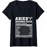 Womens Aries Nutrition Facts Zodiac Sign Personality Aries V-Neck T-Shirt