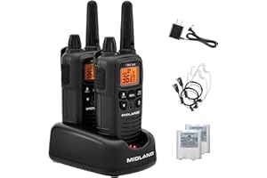 Midland LXT600BB FRS Business Walkie Talkies - Long Range 36-Channel Two-Way Radios with Headsets and Charging Base, NOAA Weather Alerts(2-Pack, Black)