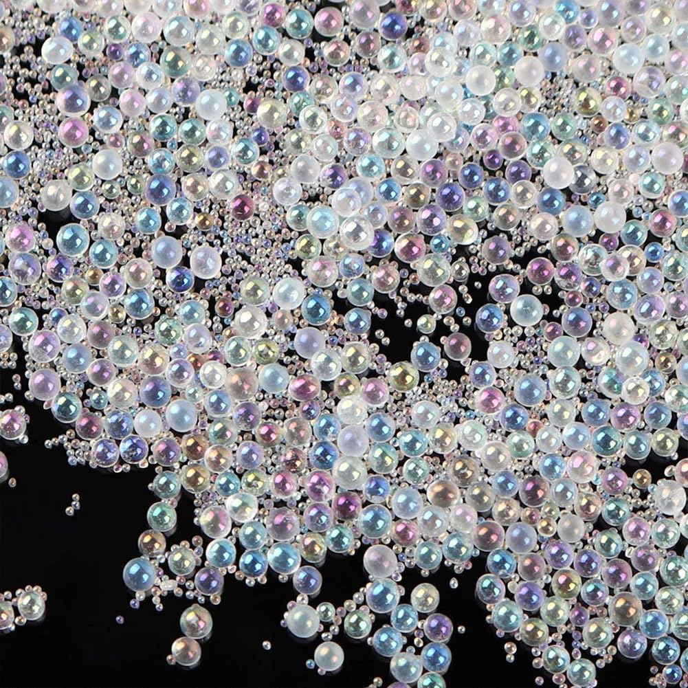 OLYCRAFT 210g 1~3mm Resin Bubble Beads No Hole Micro Caviar Bead Iridescent Water Droplets Bubble Beads Tiny Glass Bead for Resin Crafting and Nail Arts