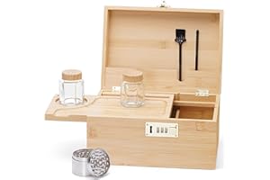 Youpehom Large bamboo box, locked storage decorative box with combination lock, wooden lock box with lid, wooden locked storage box with removable tray and jars