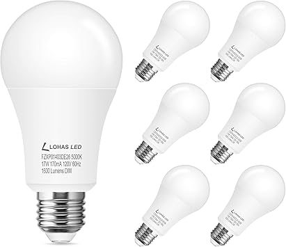 Lohas A19 Led Bulb 150w Equivalent Ul Listed 17 Watt Daylight White 5000k Led 1600 Lumen Energy Efficient Light Bulb E26 Medium Base For Living Room Kitchen Bedroom 6packs Dimmable Amazon Com