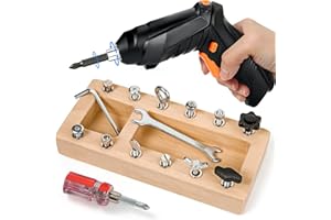 SANANT Montessori Screwdriver Board Set with Electric Drill, Wooden Montessori Busy Board Toys Screw Driver Activities Tools for 3 4 5 Year Old Kids, Sensory Learning STEM Fine Motor Skills Toys for Boys
