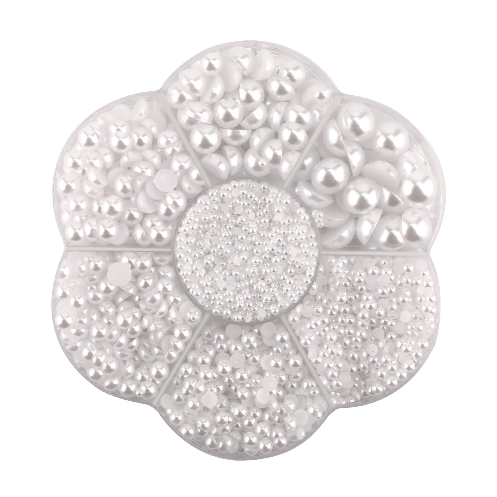 SAVITA 5600Pcs 2/3/4/5/6/8/10mm White Flat Back Pearl Half Round Pearls Beads Satin Luster Loose Beads Gems for DIY Craft Necklaces Bracelets Jewelry Decorations Wedding Dress Nail Art Making