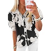 Cicy Bell Womens Puff Sleeve Button Down Shirts Floral Print Summer Casual Tops Boho Loose Fit Collared Blouse