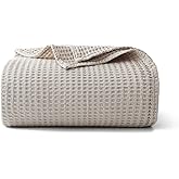 100% Cotton Waffle Blanket (Khaki - King Size - 104 * 90''), Pre-Washed and Anti-Shrinkage Soft Lightweight Bed & Couch Blanket, 380 GSM Waffle Weave Throw Blanket for All Seasons