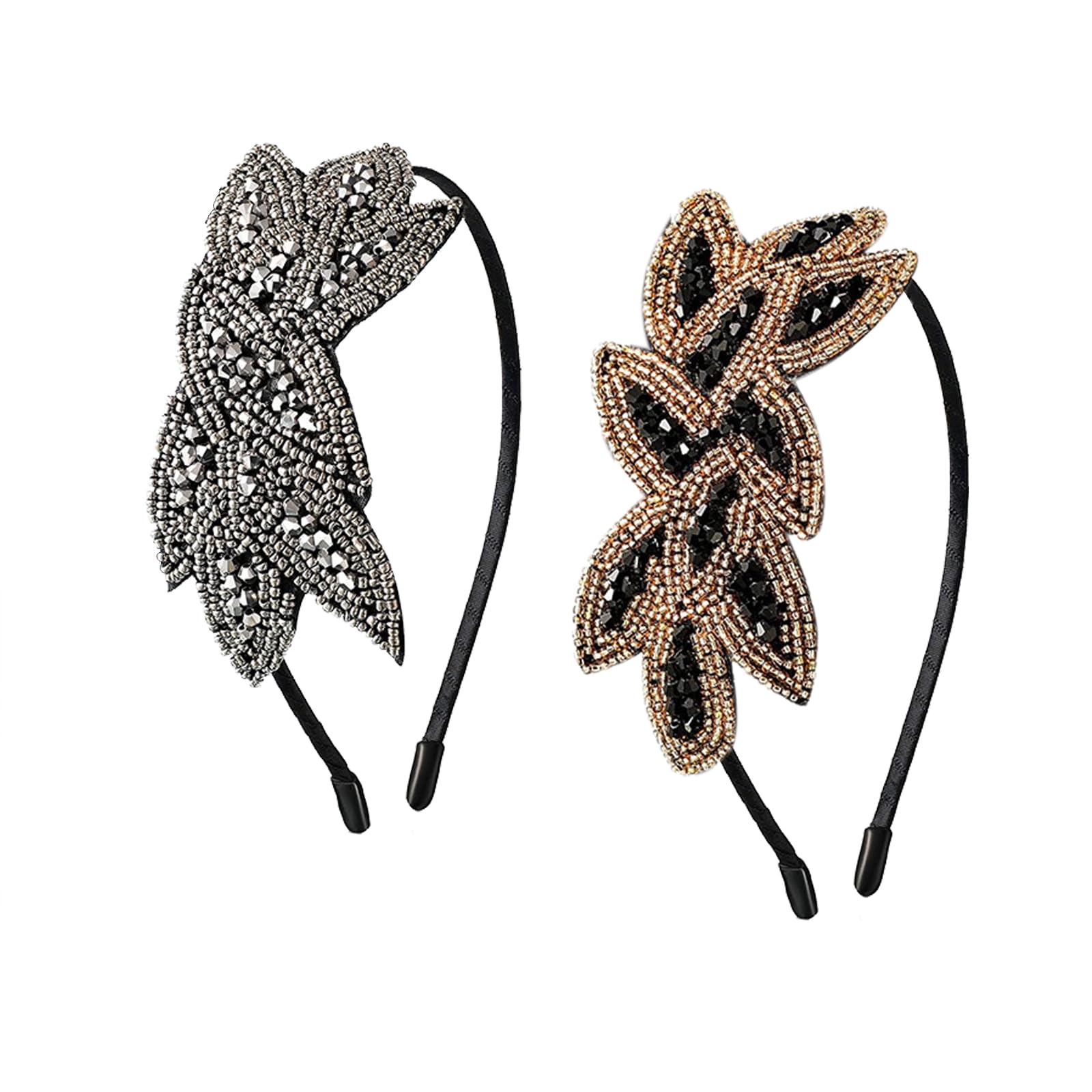 Floatdream 2 Pieces 1920s Hair Hoop, 1920s Headbands, Women's Vintage Headpiece, for 20s Style Dress Costume, Girls Masquerade Accessories Headband