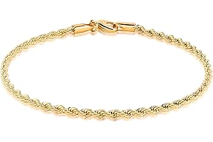 Barzel 18K Gold Plated Braided Rope Anklet for Women, 2.7 MM thick, 10 Inches long - Made In Brazil