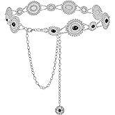 NEOREAL Chain Belt Rhinestone Metal Link Western Bling Cowgirl Cowboy Turquoise for Dress Jeans Country Concert Outfit