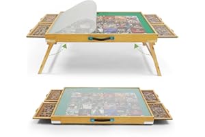BuilderButler 1500 Pieces Puzzle Table with Legs,34.25" x 25.2" Wooden Jigsaw Puzzle Board with 4 Drawers & Cover,3-Tilting Angles