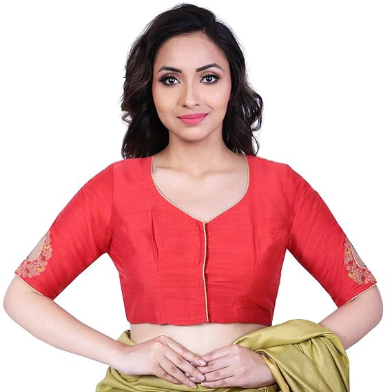 Women's Cotton Slub Embroidered Blouse (D-1005354-Peach)