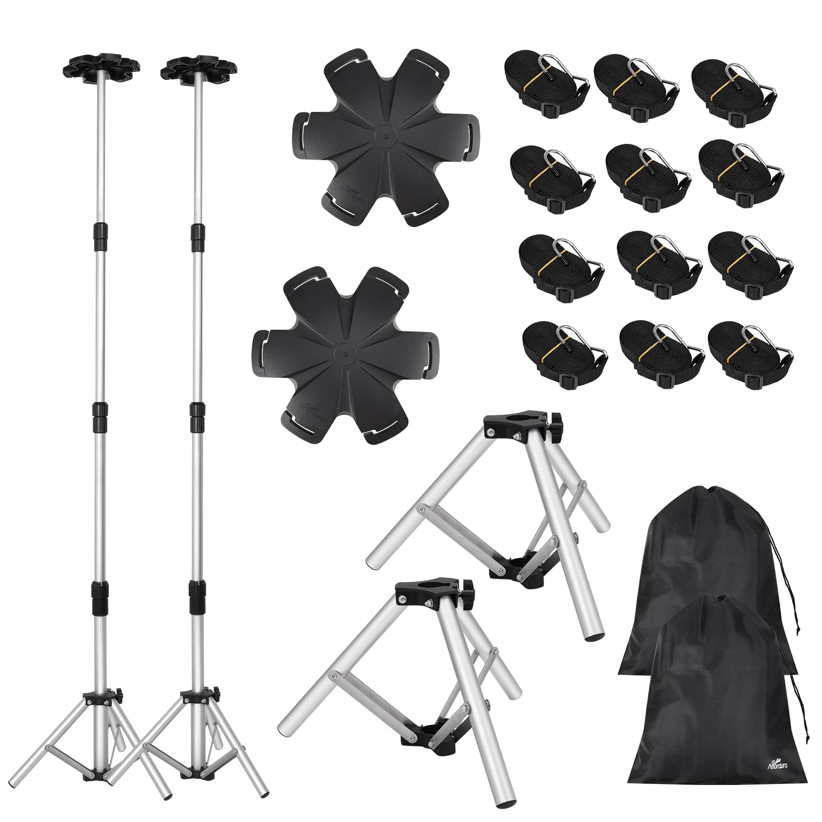 Photo 1 of [Extra Tall] Affordura Boat Cover Support Pole with Metal Tripod Base and Hexagon Top, 27-71" Adjustable Poles with 6 Straps, Pontoon Cover Support System, 2 Set