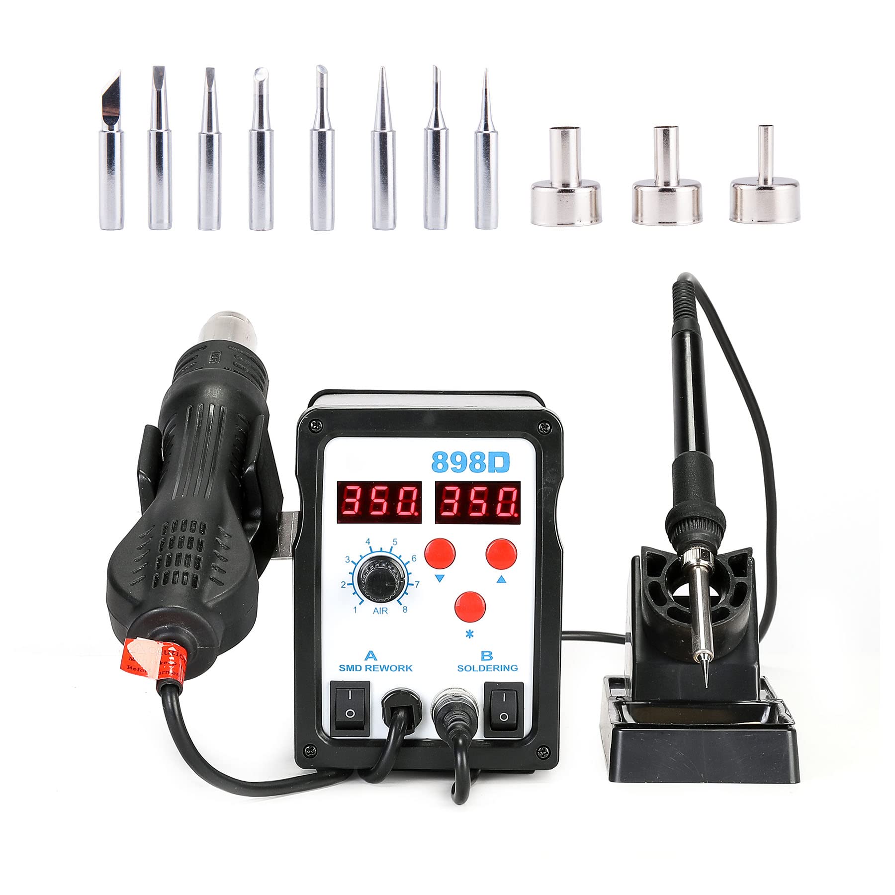 Photo 1 of CREWORKS 2 in 1 SMD Soldering Iron & Hot Air Rework Station with LED Display, 898D Soldering Kit with Heat Gun, Digital Electronic Repair Tool with 11pcs Soldering Tips