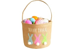 INough Easter Basket Egg Buckets Jute for Kids Rabbit Baskets with Cute Ears, Easter Baskets Stuffers for Babies Bunny Trail Bags Easter Totes for Party
