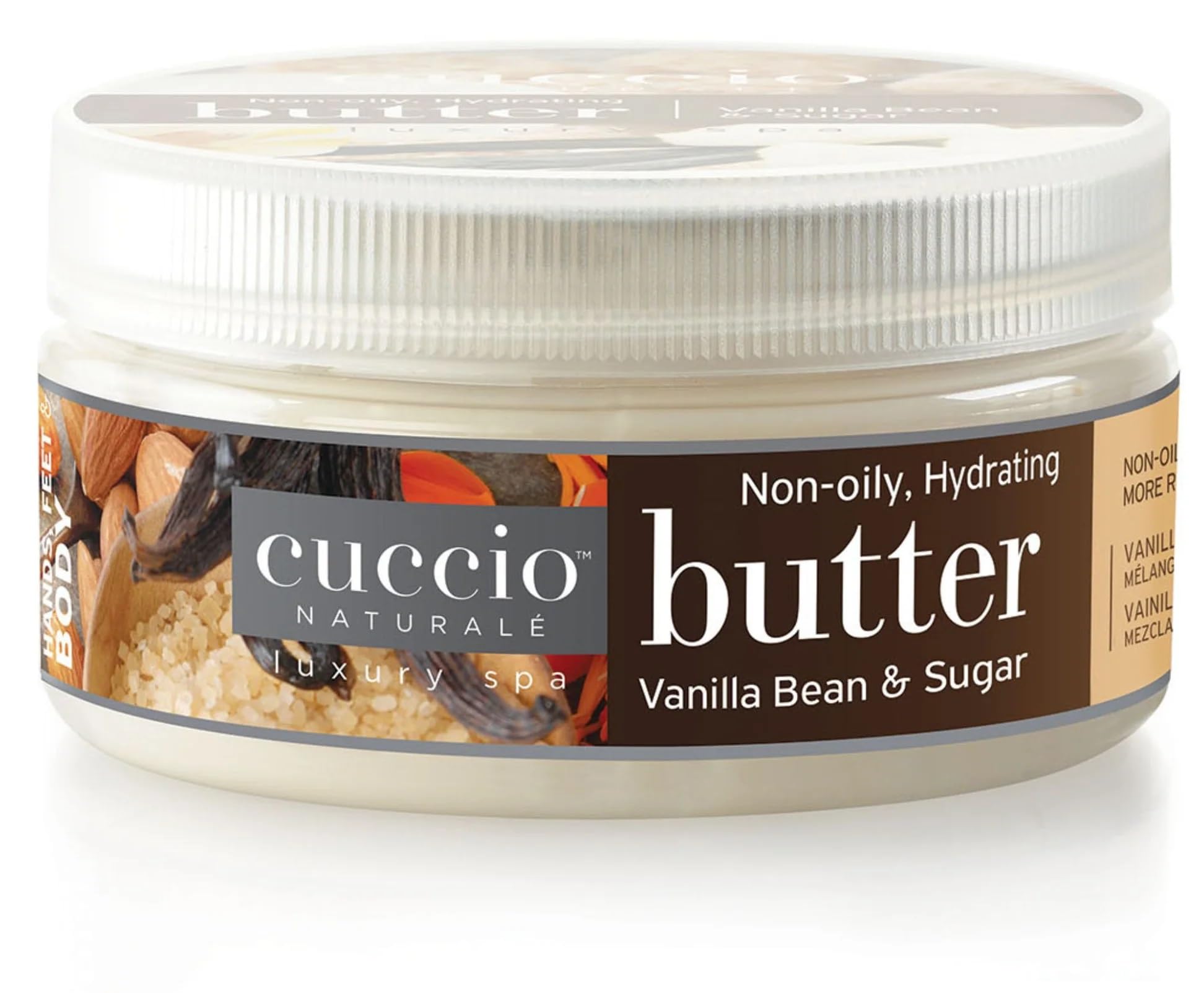 Cuccio Vanilla Bean & Sugar Butter, 226g (8oz), Moisturizing Body Butter for Women with Shea & Cocoa Butter, Vanilla Scent for Soft, Hydrated Skin