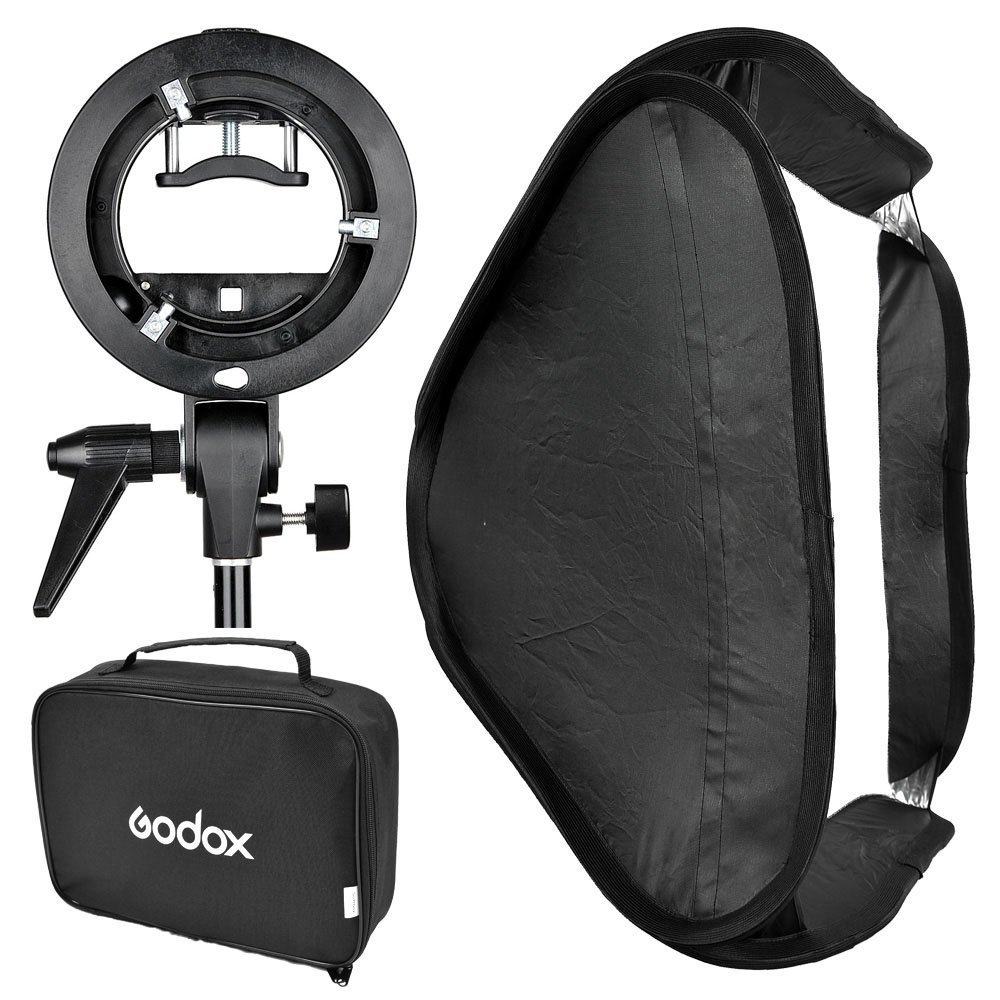 Godox Softbox 60x60 Foldable Universal with S Style Speedlite Bracket for Flash Bowens Mount Accessories Direction Adjustable with TARION Flash Diffuser