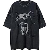 Vamtac Mens Oversized Washed Dog Graphic Tees Casual Summer Tops Streetwear Aesthetic T-Shirt