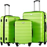 Coolife Luggage Set, 3 Piece Lightweight Durable Hardshell, Apple Green | Suitcase Set with 360&deg; Spinner Wheels, TSA-approved Lock, Checked Family Travel, 20/24/28 Inch