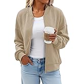 Tankaneo Womens Bomber Jacket Zip Up Casual Jackets Lightweight Trendy Outerwear Coat with Pockets