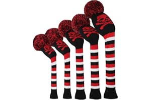 Scott Edward Golf Headcovers 5Pcs for Driver*1 Fairway*2 Hybrid*2,Knitted Elastic Yarn Double Layers Big Pom Protect Golf Clu