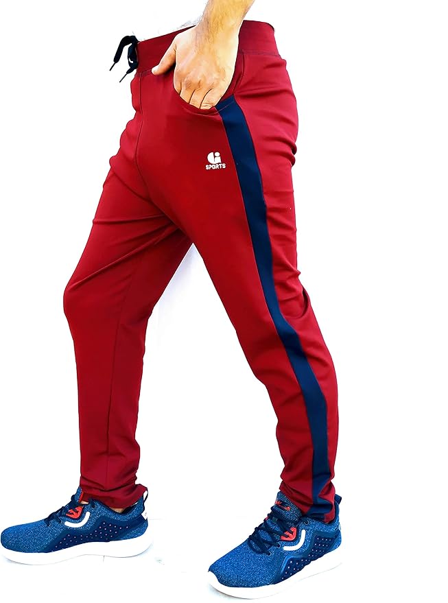 Buy Sports Men's Regular Fit 4 Way Lycra Track Pants, Lower Red at