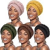 DRESHOW African Women Turban Caps Beanie Twist Headscarf Pre-Tied Double Twisted Braids Headwraps for Women Chemo Cancer Cap