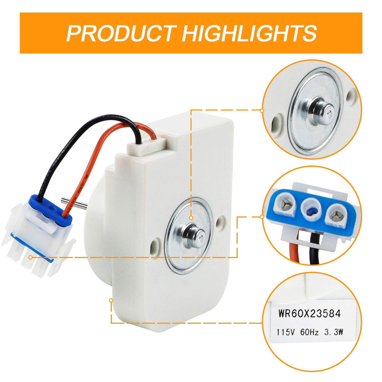AMI PARTS WR60X23584, WR60X31522, WR60X28783 Evaporator Fan Motor Fit for G E and Hot-Point Refrigerator Replaces WR60X10046 WR60X10141 WR60X10346 PS10063450 WR60X10045