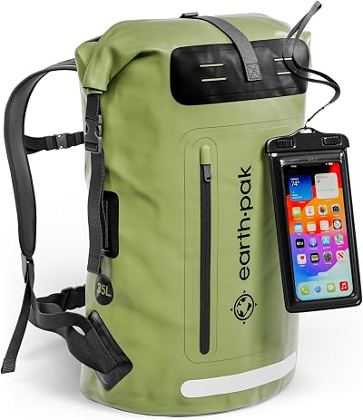 Earth Pak Summit Series 35L Waterproof Backpack Roll-Top Green