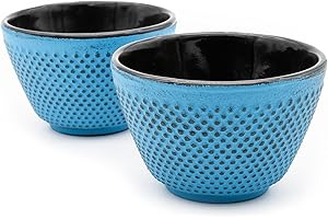 Zen Minded Traditional Japanese Cast Iron Tea Cup Pair 120ml Hobnail Pattern - Blue
