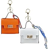 2 pack Mini Purse Keychain PU Leather Tiny Bags Pouches for Purse Pocket Bag Card Holder Data Cable Organizer Pouch Orange White (Orange + White)