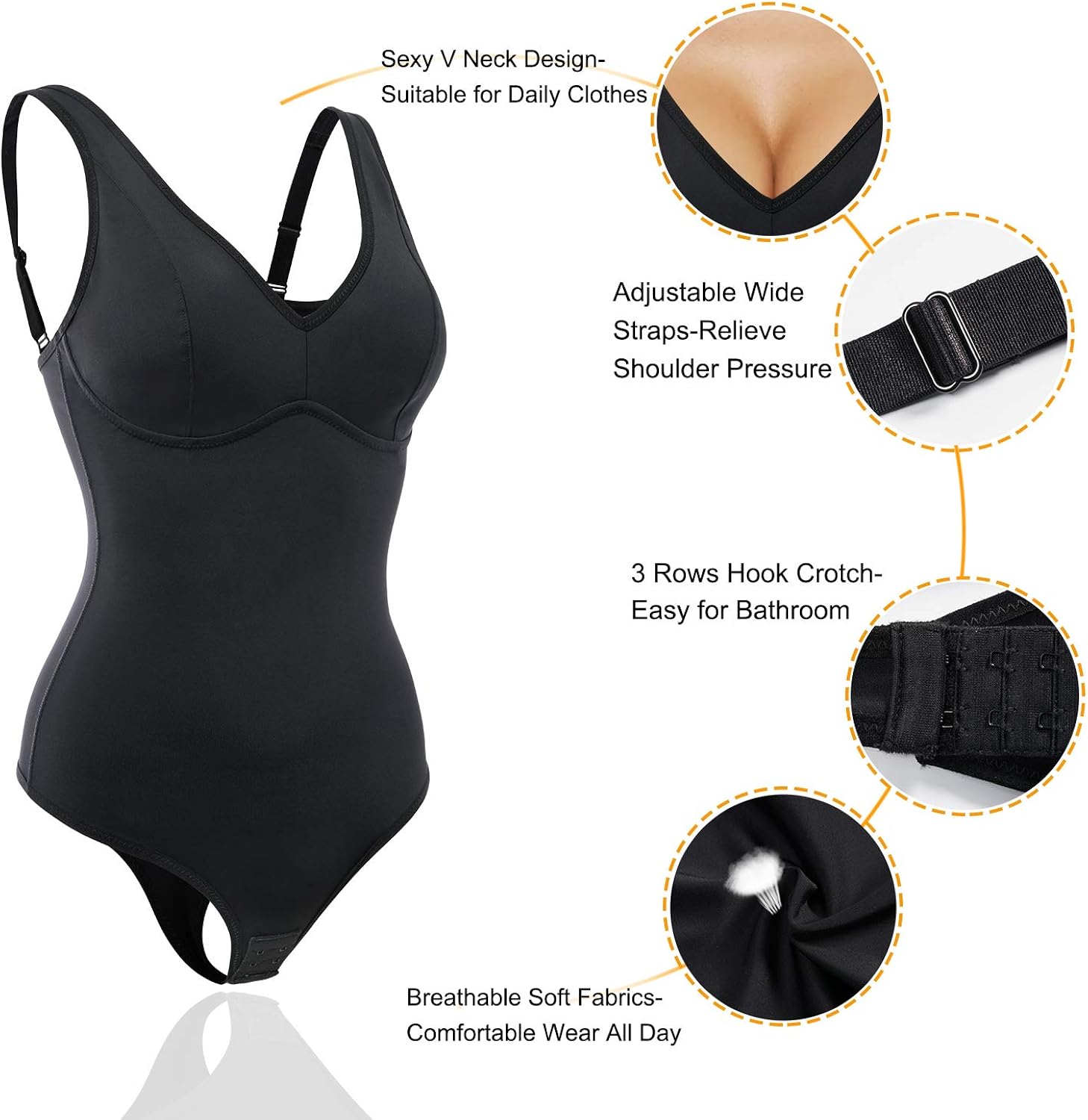 Nebility Women Waist Trainer Shapewear Slim Body Shaper Sexy Deep V Neck Thong Bodysuit Tummy Control Jumpsuit Tops at  Women’s Clothing store