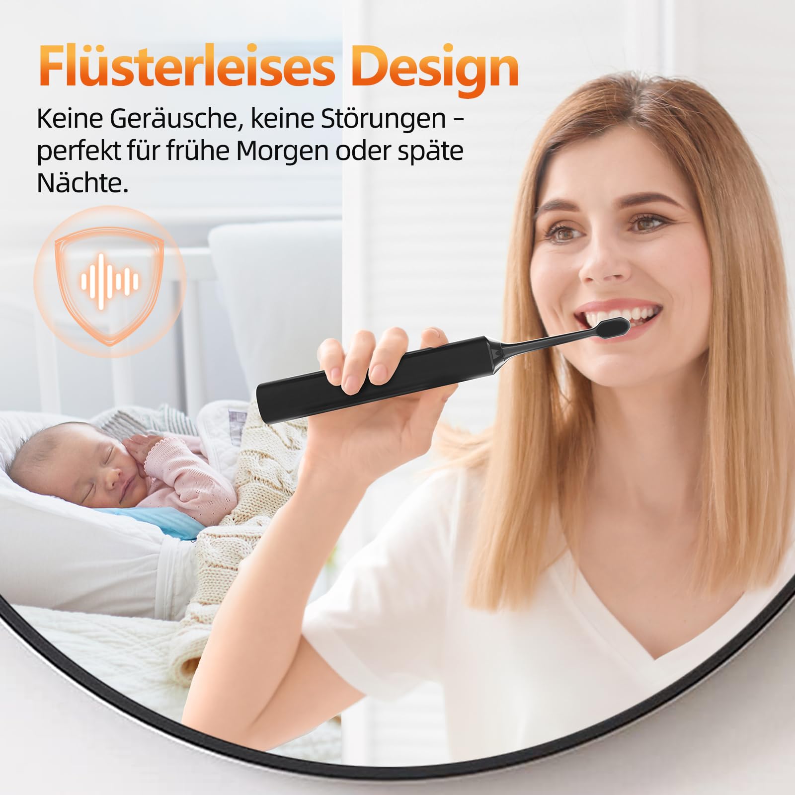 Elektrische Zahnbürste, Schallzahnbürste, Leise Zahnbürste Elektrisch Mit 3 Intensitäten 5 Modi, 40000VPM, IPX7, Zahnbürste Mit 180 Tagen Akkulaufzeit Und Timer, Ritter Schwarz 8