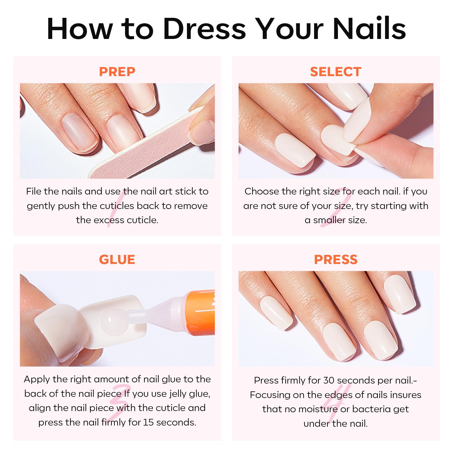 modelones Short Press on Nails, 32Pcs 16 Sizes Oval Fake Nails Kit Press Ons with Nail Glue, Adhesive Tabs, Nail File, Prep Pad, Manicure Stick, Classic Black - Image 8