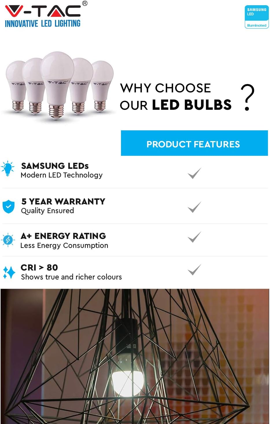 V-TAC 9W LED A58 Bulb, White, 5 Count (Pack of 1) - Image 3