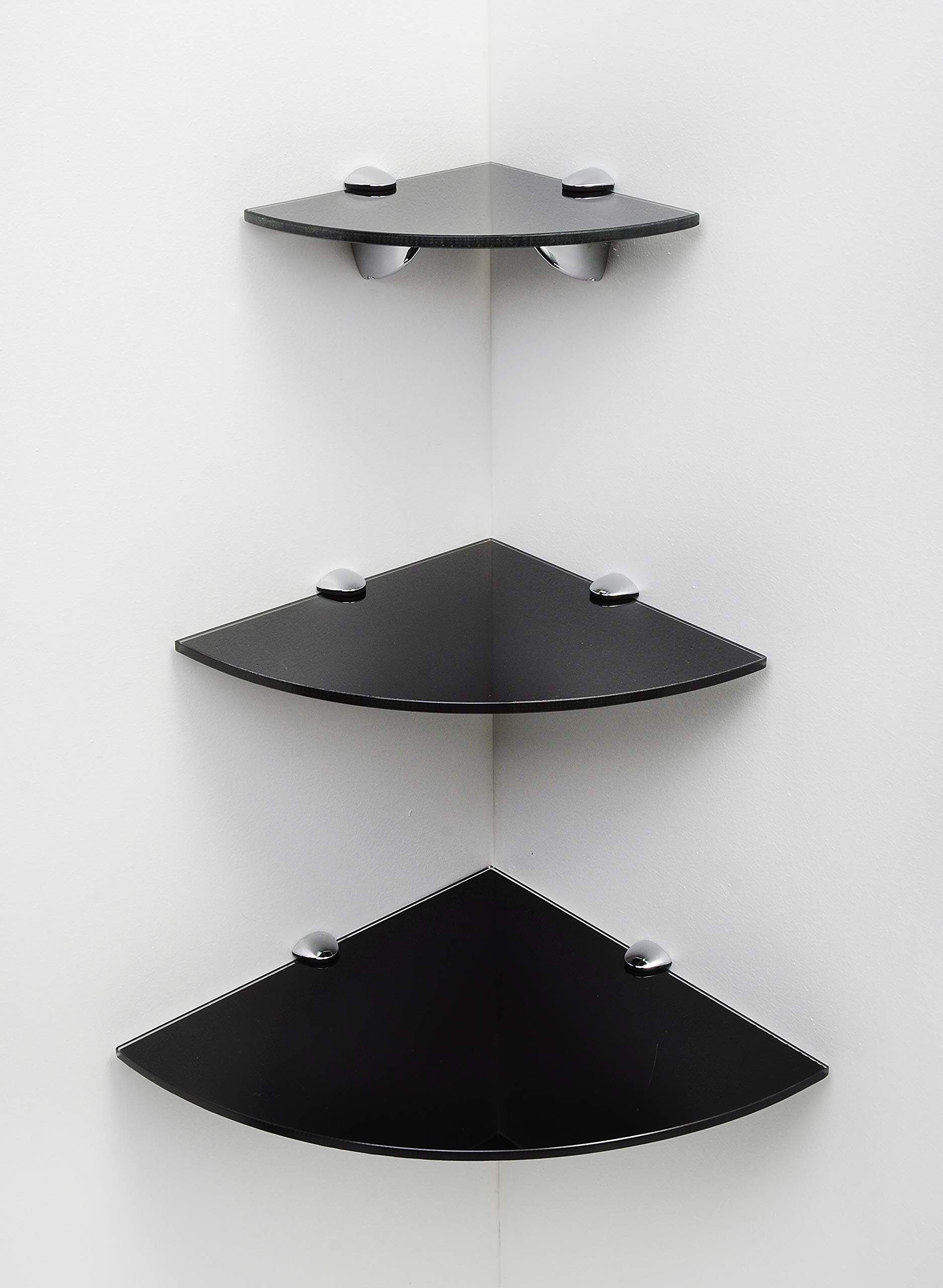 BSM Marketing Cascading Glass Corner Shelves In White Or Black (Black)