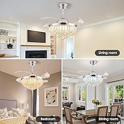 YPQXYHDA Dimmable Fandelier Crystal Ceiling Fan