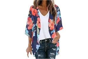 BILQIS Kimonos For Women Plus Size Casual Cover Up Floral Print Puff Sleeve Kimono Cardigan Lightweight Summer Cruise Outfits