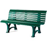 Plow &amp; Hearth Weatherproof German PVC Outdoor Bench | 3-Seat | Holds Up to 500 lbs | Garden Patio Porch Park Deck | Steel and Resin (Green)