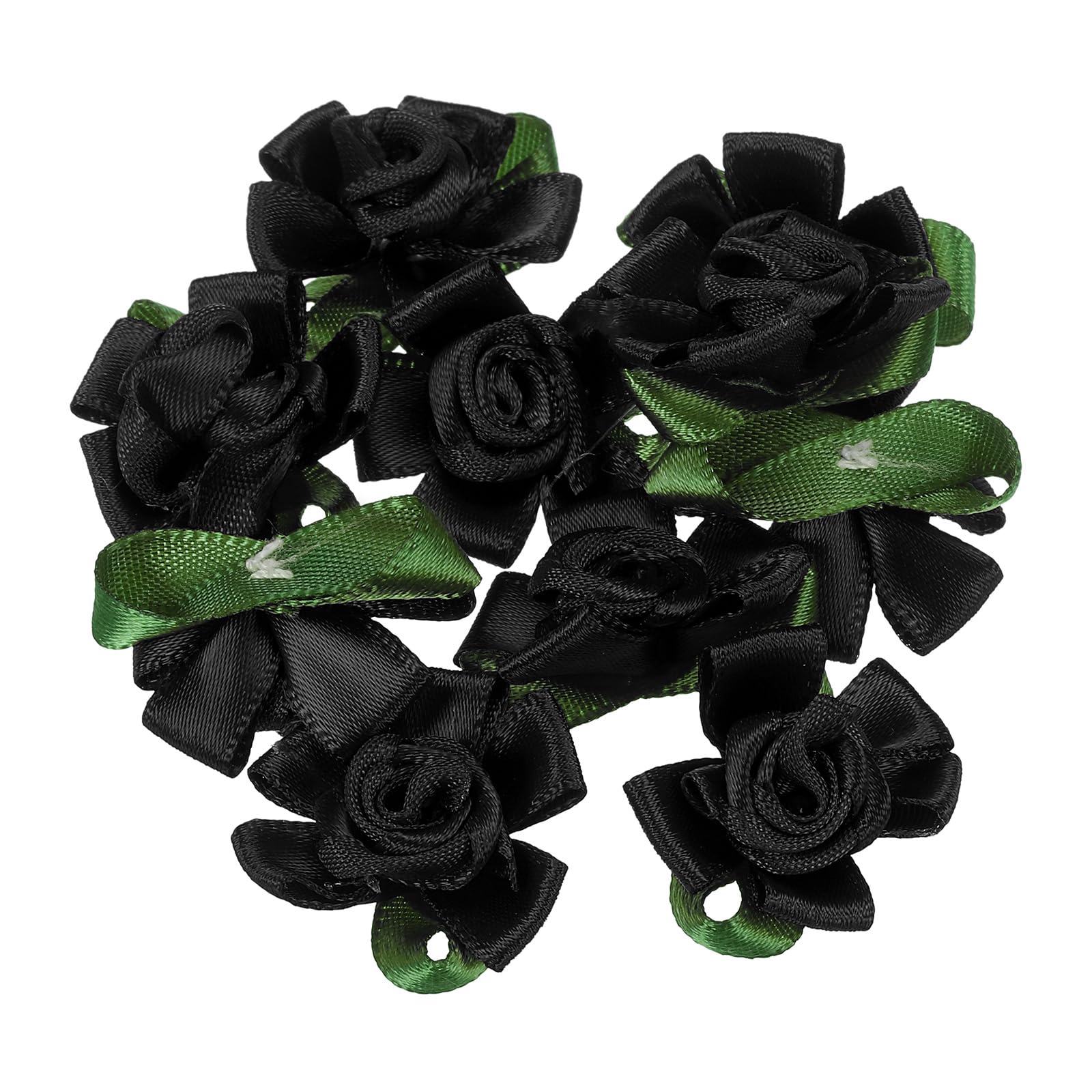 PATIKIL Mini Satin Ribbon Roses, 20 Pcs Small Rosettes Fabric Flowers with Green Leaves for Craft Projects Embellishments Applique, Black โ image 1