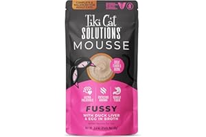 TIKI PETS Tiki Cat Solutions Fussy Mousse, Duck Liver & Egg, Specially Formulated to Support Healthy Digestion, Functional Wet Cat for Adult Cats, 2.4 oz. Pouch (12 Count)