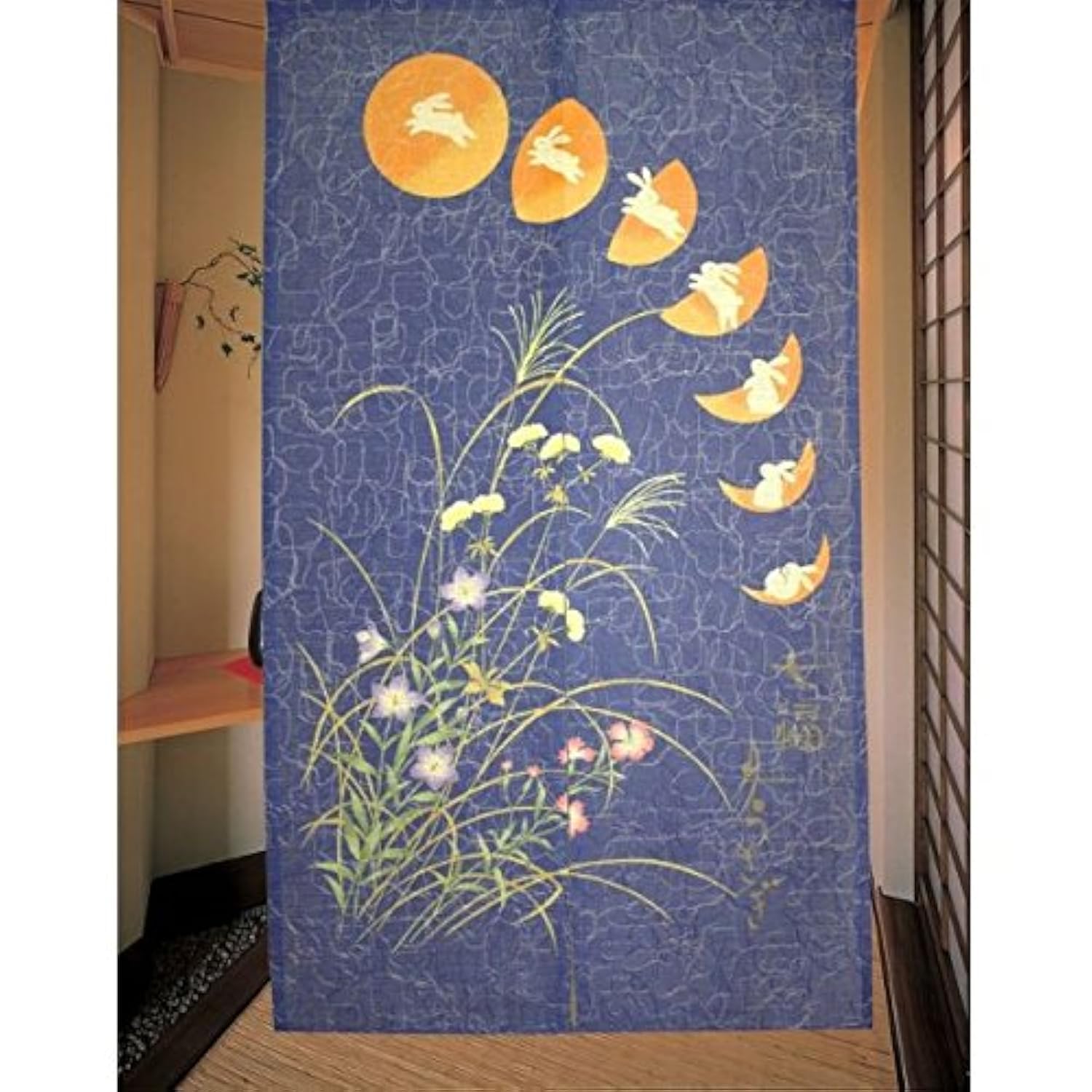 Matsumoto Noren(Japanese Curtain) Moon Rabbit Blue 85cm×150cm 12262 from Japan