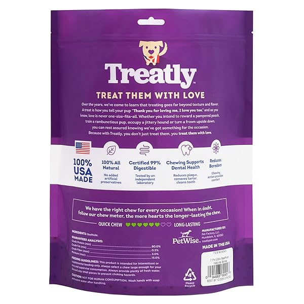 TREATLY USA BEEFHIDE BONES 5-6″ DOG CHEW TREATS – NATURAL FLAVOR, 7 COUNT/1 PACK