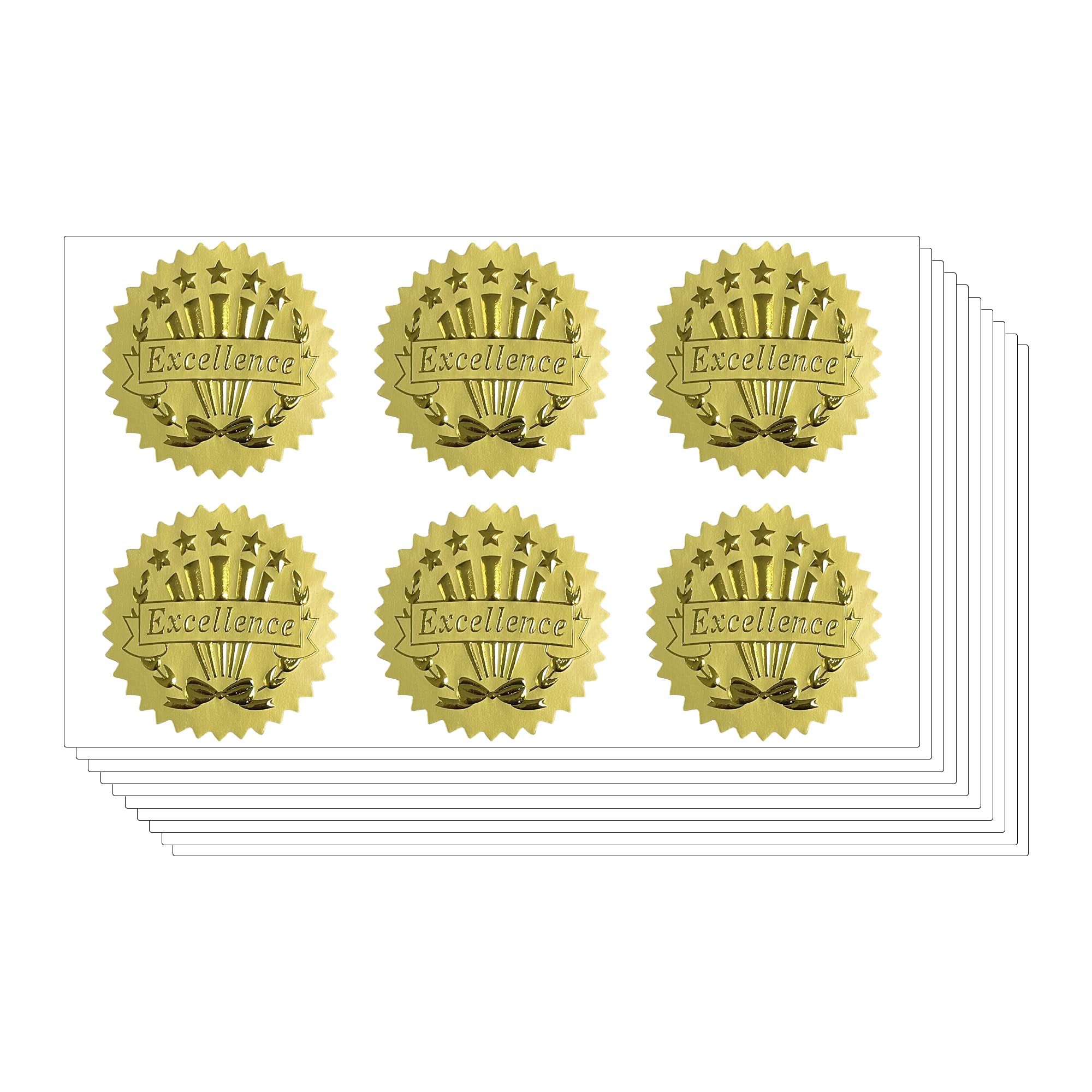 Hycodest 10 Sheets 50mm Certificate Paper Reward Stickers Embossing Labels with Serrated Edge 60 Stickers Gold Foil Paper (Excellence) — image 1