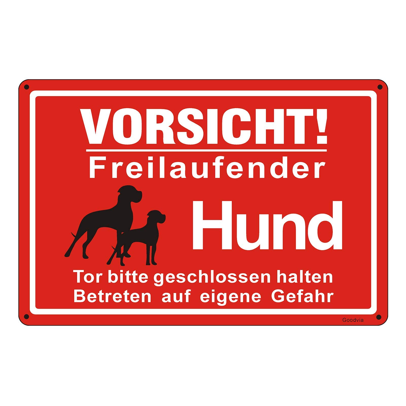 Grehge Hunde Warnschild (20 * 30cm Aluminium) - Beware of The Dog Schild - VORSICHT Bissiger Hund Freilaufender Hund - Wetterbeständig, Wasserdicht, Einfach zu Montieren