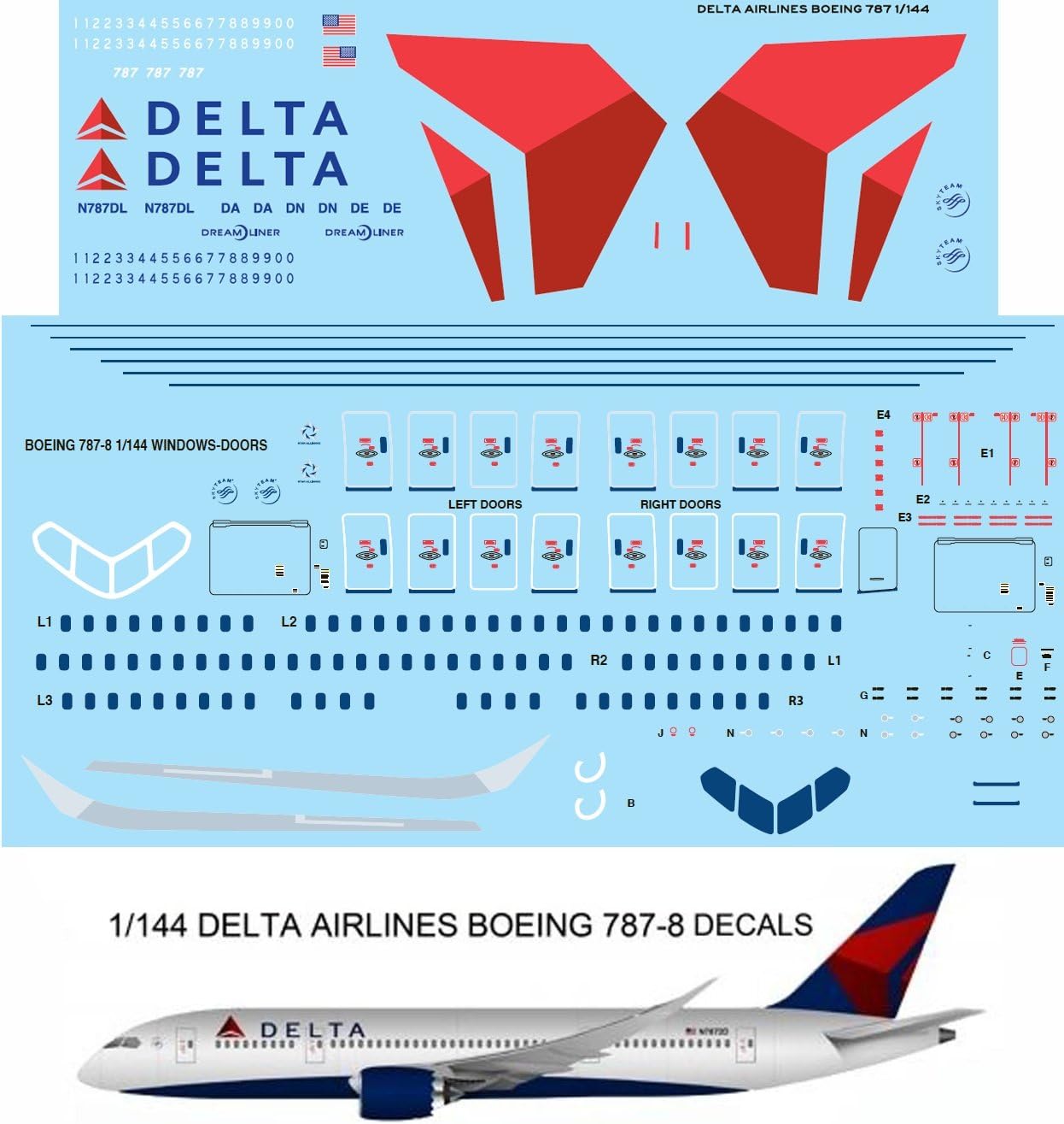 1/144 Delta Boeing 787 787-8 Decals TB Decals TBD83