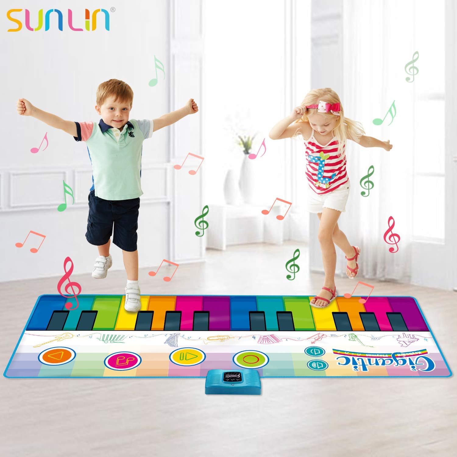 SUNLIN Giant Floor Piano Mat, 24 Keys Keyboard Play Mat, Jumbo Musical Instrument Toys Gift for Boys Girls Kids Toddlers (71"x29") - Dance Mat with Record, Playback, Demo, Education Toys for Age 3+: Toys & Games