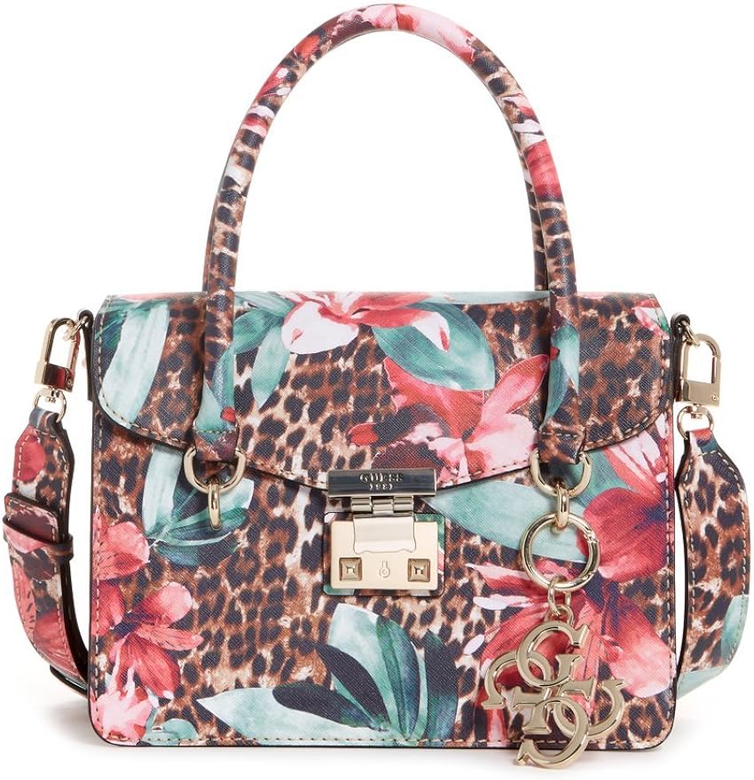 GUESS Orchid Leopard Printed Satchel Crossbody Bag Clothing