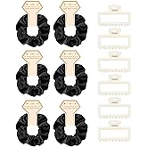Bridesmaid Proposal Gifts, 12 PCS Bridesmaids Silk Hair Scrunchies & Pearl Hair Clips Set for Women Girls Bachelorette Party Favors Bridal Shower Favors Bridesmaids Gifts for Wedding Day (Black)