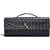 Honikoo Trendy Woven Evening Clutch Purses for Women Evening Bags Handbags PU Leather Purse with Removable Shoulder Strap Bag