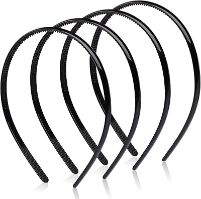 Kuou 4x Plastic Headbands Black 8mm Thin Teeth Non Slip Hair Bands